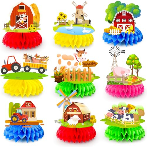 Huxolynifty Bauernhof Thema Honeycomb Farm Tischdekorationen, 9pcs Bauernhof Party Dekorationen
