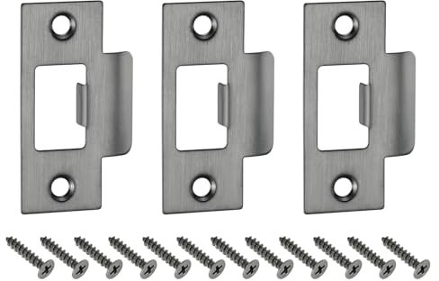 sourcing map 3Pcs Door Strike Plate, 70mm x 40.3mm Stainless Steel Latch Deadbolt Replacement Lock Strike Plate for Door Frame Door Jamb Reinforcement, Gun Grey