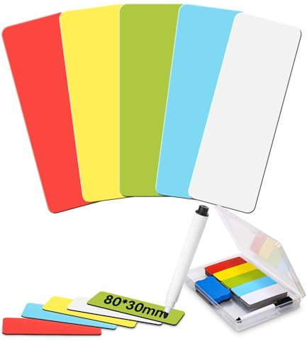 100 Stück Magnetstreifen Beschreibbar, 80x30mm Beschreibbare Magnete für Kanban Board, Abwischbare Magnetschilder zum Beschriften, Whiteboard Magnet für Kühlschrank Metallschrank (5 Farben)
