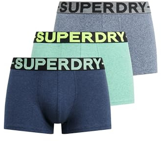 Superdry Herren Boxershorts im Dreierpack Dunkelindigoblau Meliert/Frischgrün Meliert/Matt Marineblau Gesprenkelt M