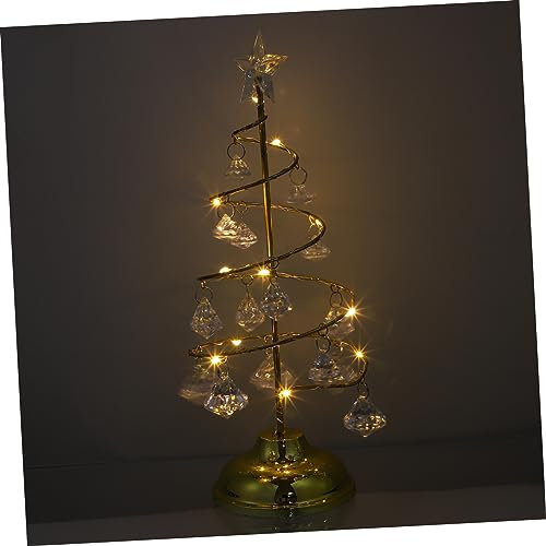 UTHCLO Luminous Iron Art Crystal Christmas Tree Decor Small Desktop Xmas Ornament Warm Light Night Lamp for Holiday Table Decoration