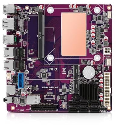 MNBOXCONET N100 NAS Motherboard DDR5 Low Power, Mini ITX Mainboard with 6×SATA3.0, Computer Board 2xNVMe(PCle3.0 x1), 32GB RAM 1TB SSD, Dual 2.5GBE LAN, PCle 3.0x4 Slot, TF Slot