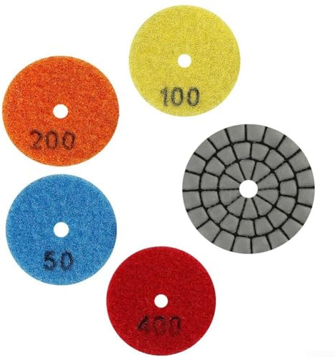 Jonikuper 4 x 50 mm Nass- und Trocken-Polierpads für Stein- und Fliesenschleifen, Schmirgelharz-Schleifscheiben für Marmor und Granit-Diamant-Polierpads, (4 Stück Körnung 50–400)