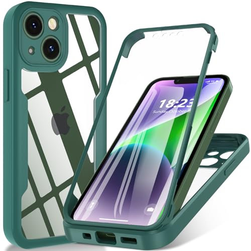 Hensinple Funda para iPhone 13 Mini de 5,4 pulgadas, funda para teléfono móvil iPhone 13 Mini con protector de pantalla integrado, 360 resistente a los golpes, funda exterior para iPhone 13 Mini verde
