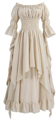 Bichingda Renaissance-Kostüme für Damen, viktorianisches Kleid, Puffärmel, schulterfrei, Rüschen, Mittelalter-Kostüm