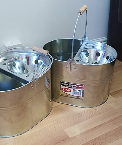 Industrial Galvanized Steel Metal Mop Bucket 13L litres Large Galvanised Reinforced Heavy Duty Thick Metal Steel Mop Bucket for Home Office General Cleaning (Silver)
