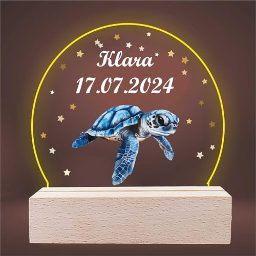 INDIGOS UG - LED Lampe personalisiert - Schildkröte - Nachtlicht Kinder - personalisierte Geschenke - Nachtlampe - Geschenk für Baby und Kinder mit Wunschtext