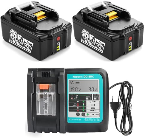 2 Stück BL1850B 18V 5Ah Kompatibel mit Makita 18V Akku mit Ladegerät für BL1860B BL1850B BL1850 BL1840 BL1830, Schnellladegerät DC18RD DC18RC DC18SF DC18RA DC18RF