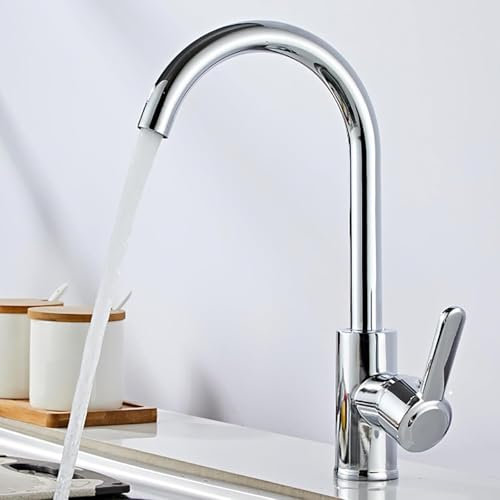 XWIHTR Robinet mitigeur monocommande pour évier, robinet en acier inoxydable pour cuisine chaude et froide à 360°, anti-goutte avec robinet muet pour lavabo pour légumes (chrome-h)