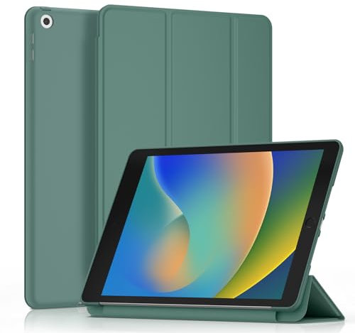 Mugust Hülle für iPad 9. Generation 2021/iPad 8. Generation 2020/iPad 7. Generation 2019, Schutzhülle Smart Case Cover Kompatibel mit iPad 10,2 Zoll (Dunkelgrün)