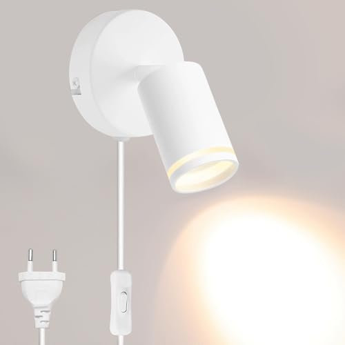 SKIKHN Applique murale avec interrupteur et prise GU10 - Pivotant à 350 ° + 90 ° - En alliage d'aluminium - Avec interrupteur - Blanc - Pour chambre à coucher, salon - Sans ampoule