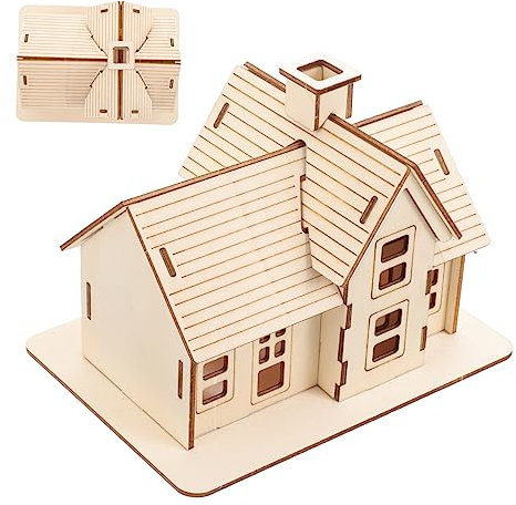 HANABASS 1 Satz Holzmodellhaus Miniatur Puzzle Rätselhaus Erwachsene Häuser Kabine Modell Eines Holzhauses Holzmodellbausatz Tiny Houses Modell Montagehaus Holzmodelle Beige