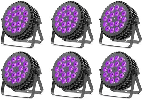 Oloaxolx 6PCS 200W LED Par Scheinwerfer mit RGBWA+UV 6in1 18 x10W LED Strahler, D MX 7/10CH Bühnenlicht mit Sound Aktivierter, 25° Lichtkegel, Aluminiumgehäuse für Disco Club Event Party