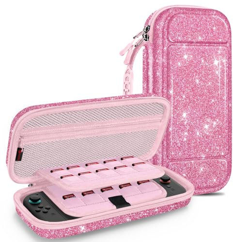 FINTIE Étui pour Nintendo Switch 2 (2025) - [Antichoc en EVA] Etui de Voyage, Housse de Transport avec Emplacements Cartes de Jeu et Poche Intérieure pour Accessoires, Rose Pailleté