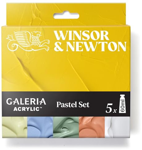Winsor & Newton 2190616 Galeria Acrylique Set Couleurs Pastel – Peinture acrylique couvrante, brillante, résistante à la lumière, polyvalente, idéale pour toile et papier, 5x60ml