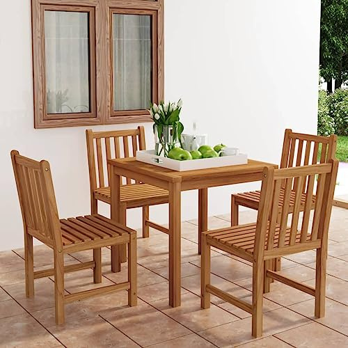 Bucmath 5-teiliges Garten-ESS-Set, 80x80 cm Massivholz Teak, wetterfest für Küche und Terrasse, langlebiges Outdoor-Möbel-Set