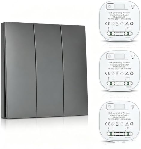 Wireless Light Kinetics Switch Kit, Wall Switches No No Wiring On/Off Self Generating Wireless Remote Control Switch, Used For Indoor And Outdoor Receivers(black 1-3)