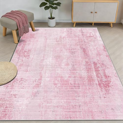 WUTONG Tappeto Salotto 160x200cm,Rosa Moderno Morbido Tappeto Camera da Letto Lavabile,Astratto Pelo Corto,Antiscivolo per Soggiorno Ufficio Cucina