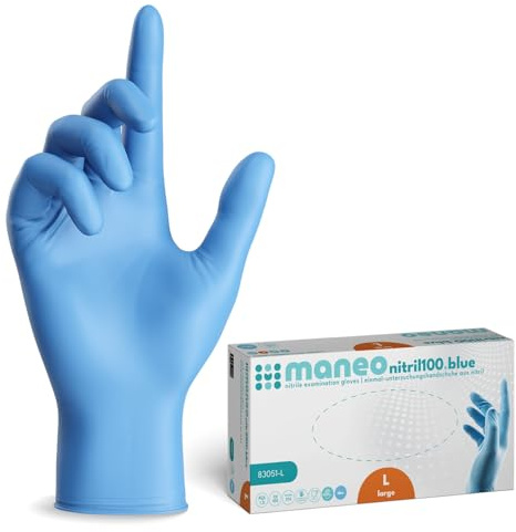 maneo 2000x Einweghandschuhe Blau, Nitril Handschuhe puderfrei L | Einmalhandschuhe, Handschuhe Einweg, latexfreie Gummihandschuhe, Nitrilhandschuhe, Putz-, Koch- & Haushalts-Handschuhe