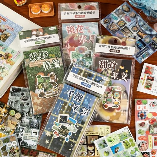 Bubaxuce 1600 Japanisches Aufkleberalbum Set 80 Blätter Antike Sammelbilder Niedliche Etiketten Japanese Sticker Book Für Tagebuch Zubehör Süße Korea Sticker Für Chaos Journal