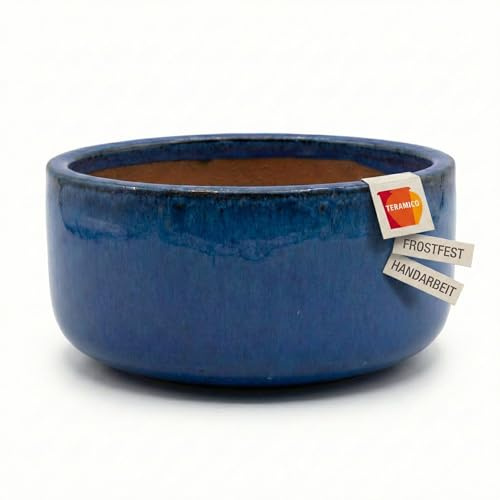 Teramico Keramik Pflanzschale frostfest (Royal Blau, Ø 21 x 10 cm) | Frostfeste Premium Keramik Pflanzgefäß mit Wasserablaufloch in diversen Farben für den Garten, Balkon und Terrasse
