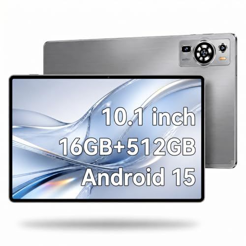UXD Tablet 10,1 Zoll Android 15 mit Tastatur, 4G LTE Tablet mit SIM Karte, WLAN 6, Octa-Core, 8000mAh Akku, IPS Display, Bluetooth, USB-C (Hellgrau, 512, GB)
