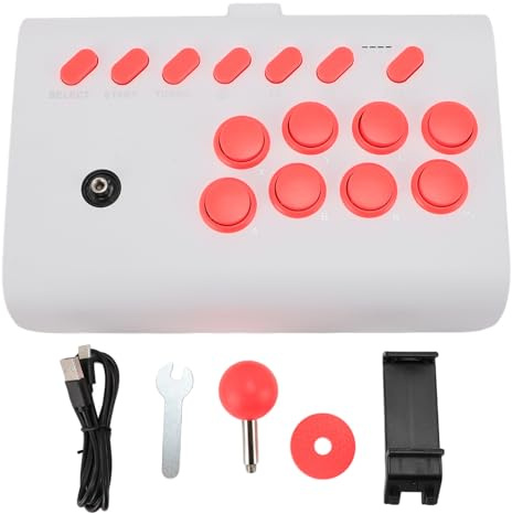 Omquot Controlador de Juego de Lucha Bluetooth con Funciones Diseño Ergonómico para Jugadores de PC con IOS y Colores Retro (Blanco)