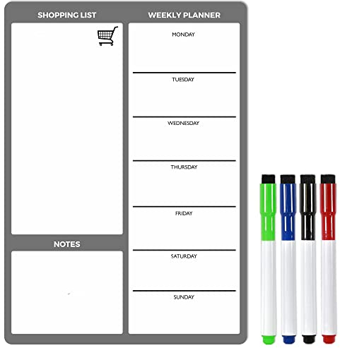 TMS A3 Magnetic Weekly Planner for Fridge, Meal Planner Whiteboard, Memo Board and Shopping List for Notes or Daily Reminders, Dry Wipe Kitchen Calendar and Organiser with Dry Erase Marker