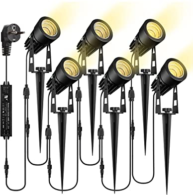 Spot extérieur LED ECOWHO COB Lampe led jardin encastrable spot extérieur à piquer lumiere blanc chaude Étanche IP65 Spot Lighting Paysage LED éclairage Plug pour Tree Bush Cour mur mur lot de 6