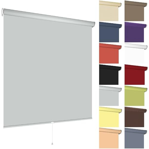 Springrollo Mittelzugrollo Schnapprollo viele Größen und Farben Montage Träger Metall Rollo Vorhang Blickdicht lichtdurchlässig Fenster Sonnenschutz Sichtschutz Blendschutz (160 x 180 cm, Hellgrau)