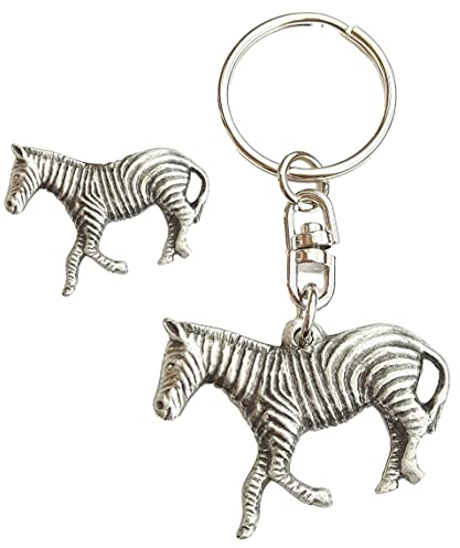 Smartbadge Zèbre Porte Clé et Broche Badge Coffret Cadeau Ensemble Artisanal en Étain Massif + 59mm Bouton Badge