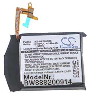 vhbw batteria compatibile con Samsung Gear S3 Classic, S3 Frontier, SM-R760, SM-R770 smartwatch orologio bracciale fitness (350mAh, 3,85V, Li-Poly)