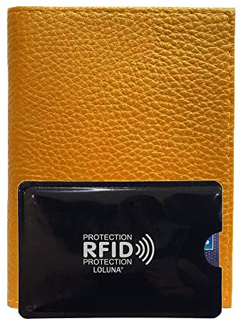 LOLUNA® Porte Carte identité - Permis de Conduire + étui Carte RFID - Carte bancaire - Navigo - Petit Format Compact, Fin et Plat, Emplacement Cousu, en Cuir dans Plusieurs Couleurs - Jaune moutard