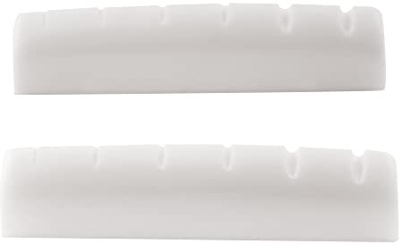 Musiclily Pro Harnstoffharz Kunststoff 43mm LP Style Sattel Nut Flacher Boden für 6-Saiter Les Paul E-Gitarre/Akustikgitarre, Weiß(2 Stück)