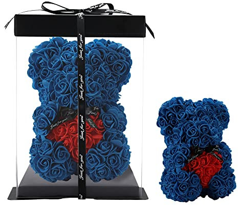 Orso Rosa Fatto a Mano Orsacchiotto Fiore Orso Rosa Orsacchiotto - Regalo per la Festa della Mamma, Regalo per lei, Regali di Amici, Regali per Le Donne, 10 Pollici (Royal Blue)