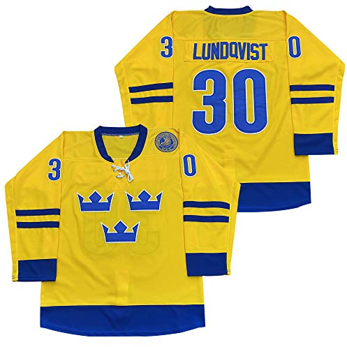 Rainbow Hawk Herren 2014 Henrik Lundqvist Team Schweden Olympic Hockey Trikot genäht, gelb, X-Groß