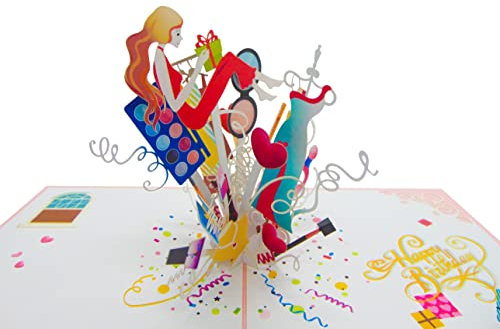 GREENHANDSHAKE Geburtstag Mädchen Pop Up Karte 3D Popup Grußkarten zum Geburtstag | 15,2 x 15,2 cm