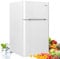 COSTWAY Frigorifero 90 L (27+63), Freezer Separato con 2 Ante e Luce LED, Refrigerazione Rapida, Silenzioso, Mini Frigo per Ufficio Casa Bar Hotel, 220-240 V/50 Hz (Bianco)
