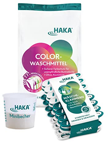 HAKA Wasch-Set 3kg Waschpulver Color 77WL, Klammern & Dosierbecher