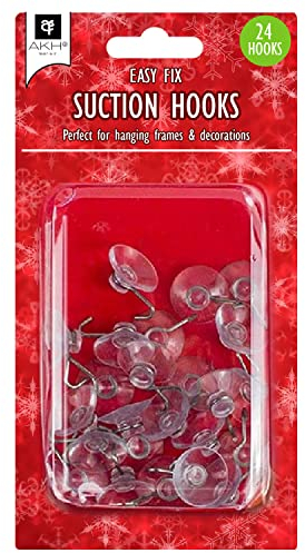 AKH® Clear Suction Hooks | Pack of 24 | 2.2cm Rubber Sucker Pads with Metal Hook | Strong Hanging Hook for Christmas Hanging Decorations Signs Mirror Glass Kitchen Bathroom Wall Festivals Decorations