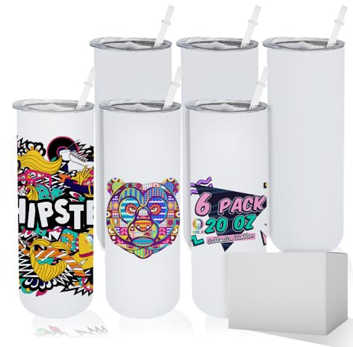 MR.R 6er-Pack Sublimationsbecher leer 20 OZ Straight Skinny Tumbler mit Strohhalm, doppelwandiger isolierter Becher aus Edelstahl für Tumbler-Pressmaschine