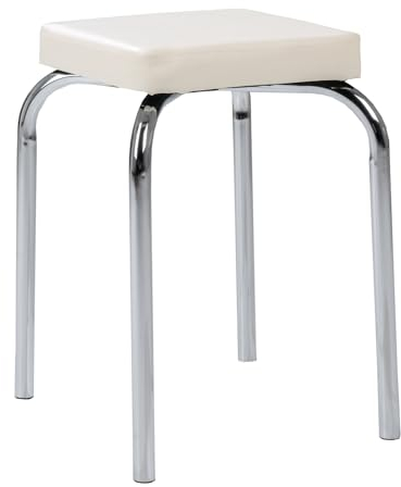 Home4You Sitzhocker - Stapelbar - Belastbar bis 90 kg - 36x47x36 cm - Weiß - Chromfarben - Metall - Kunstleder - Metallhocker Stapelhocker Küchenhocker