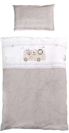 roba Bettwäsche für Babys, wendbar, Safaribus, 2-teilig, 100% Baumwolle, Bettbezug 100 x 135 cm + Kissenbezug 40 x 60 cm, Bedruckt mit Tiersafari-Motiv