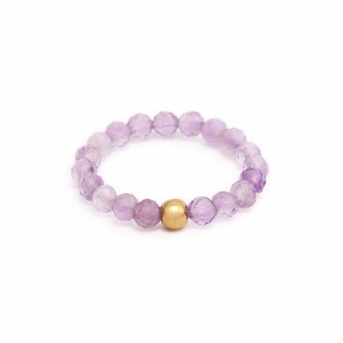 BERGERLIN Echter Amethyst Ring mit Goldperle - facettierte Perlen - Größe L