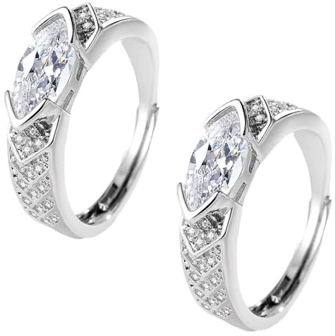 Magnetischer lymphatischer Titan-Ionen-Moissanit-Diamantring, Moissanit-Diamantring zum Abnehmen aus Titan, modischer offener Zirkonia-Ring, Geschenke für Damen und Mädchen (2PCS)