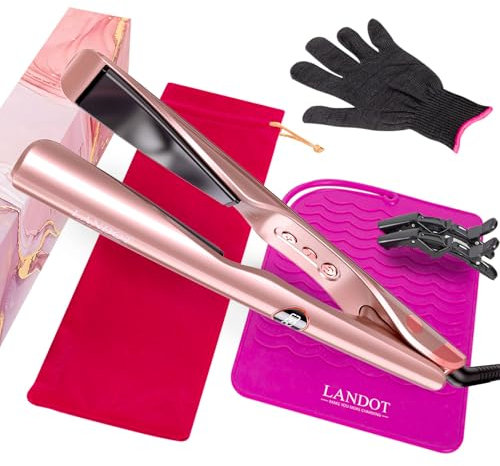 LANDOT Planchas del Pelo - Alisador y Rizador 2 en 1 - Plancha Pelo Cerámica Anti-estática Para Alisar Rizar y Crear Ondas - 12 Temperaturas hasta 230°C Tecnología Dual-Zone