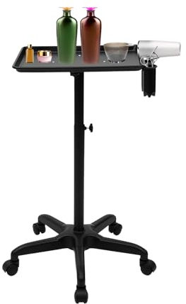 Tablette Coiffure a Roulette Plateau de Coiffure Hauteur Réglable Amovible Chariot de Rangement avec Plateau et Roues,Convient pour Salon de Coiffure, Salon de Coiffure (Noir)