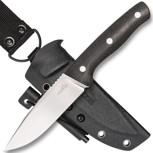 SCHNITZEL KVIN - Outdoormesser mit Kydex - Scheide und Dangler - Tragesystem - Outdoor Freizeitmesser für Erwachsene - §42A Konform (Braun/Orange)