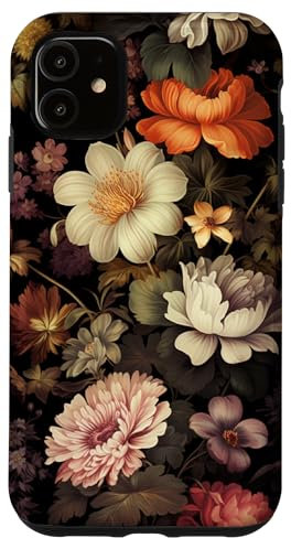 iPhone 11 Vintage Dark Flower Pattern Moody Floral Case