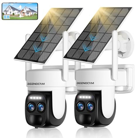[ 8X Zoom ] 4K 5Dbi Security Cameras Wireless Outdoor, Battery Powered Solar Security Camera Outdoor 360° PTZ WiFi Camera with Spotlight Siren, PIR Motion Detection,Color Night Vision,2.4/5GHz,Alexa